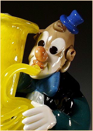 CZECH VINTAGE ART GLASS CLOWN MUSICIAN FIGURINE