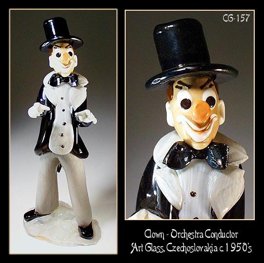 CZECH VINTAGE ART GLASS CLOWN CONDUCTOR