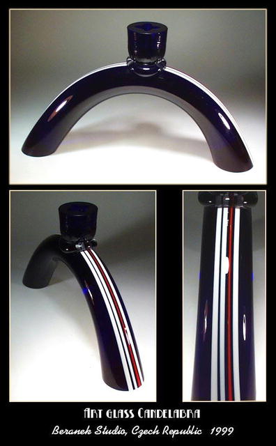 LARGE CZECH COBALT BLUE CANDLESTICK SGND