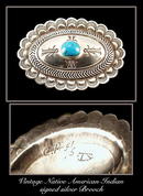 AMERICAN INDIAN SILVER TURQUOISE BROOCH / SL033