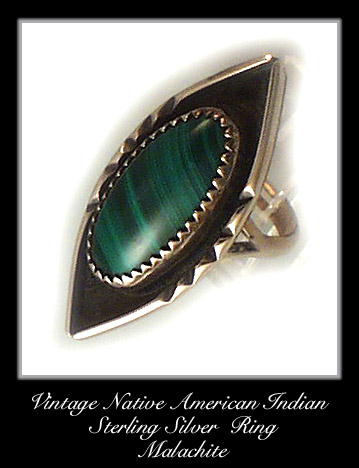VINTAGE AMERICAN INDIAN SILVER MALACHITE RING #85