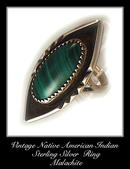 VINTAGE AMERICAN INDIAN SILVER MALACHITE RING #85