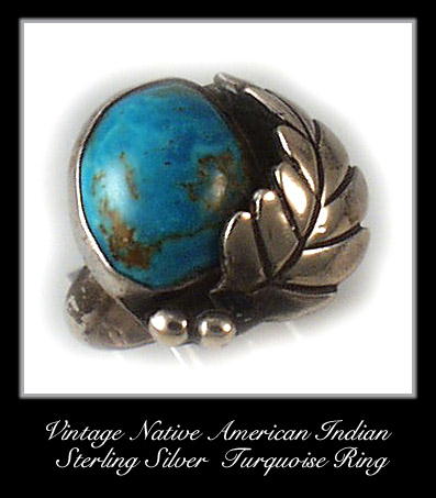 VINTAGE AMERICAN INDIAN SILVER TURQUOISE RING #87
