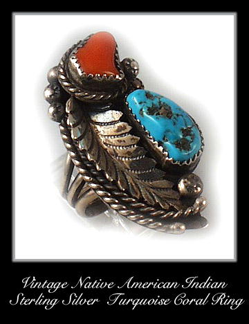 VINTAGE AMERICAN INDIAN SILVER TURQUOISE RING