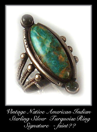 VINTAGE AMERICAN INDIAN SILVER TURQUOISE RING #89