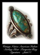 VINTAGE AMERICAN INDIAN SILVER TURQUOISE RING #89