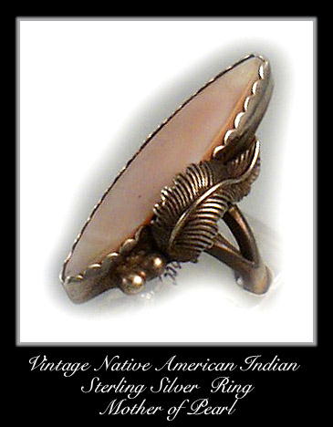 VINTAGE AMERICAN INDIAN SILVER TURQUOISE RING #90