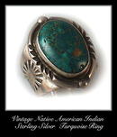 VINTAGE AMERICAN INDIAN SILVER TURQUOISE RING #91