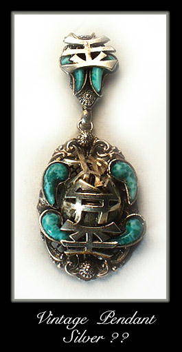 VINTAGE SILVER FAUX JADE PENDANT CZECHOSLOVAKIA