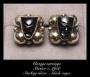 VINTAGE MEXICAN SILVER EARRINGS BLACK ONYX MASKS #97