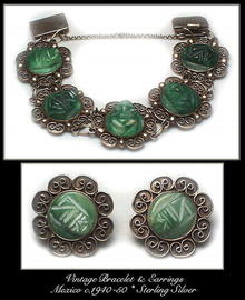 VINTAGE MEXICAN SILVER BRACELET & EARRINGS SET