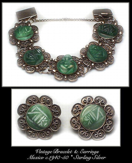 VINTAGE MEXICAN SILVER BRACELET & EARRINGS SET
