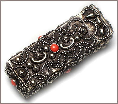 VINTAGE SILVER CORAL LIPSTICK CASE MIRROR #109