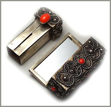VINTAGE SILVER CORAL LIPSTICK CASE MIRROR #109