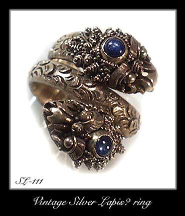 GORGEOUS VINTAGE SILVER RING LAPIS? #111