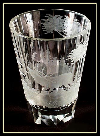 OLD ENGRAVED BEAKER VASE MOSER DEER LOBMEYR