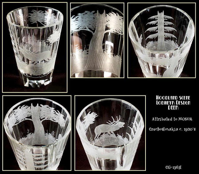 OLD ENGRAVED BEAKER VASE MOSER DEER LOBMEYR