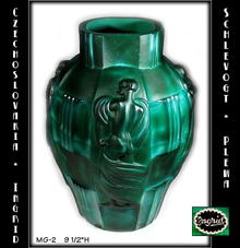 CZECH ART DECO MALACHITE COLOR GLASS VASE /