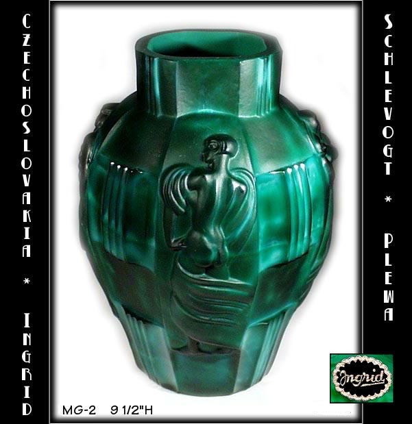 CZECH ART DECO MALACHITE COLOR GLASS VASE /