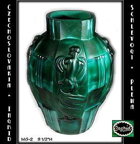 CZECH ART DECO MALACHITE COLOR GLASS VASE /