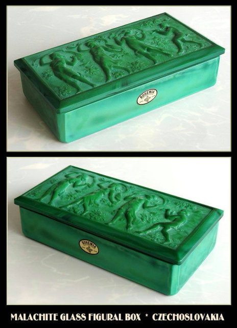 CZECH MALACHITE color glass POWDER BOX HOFFMAN