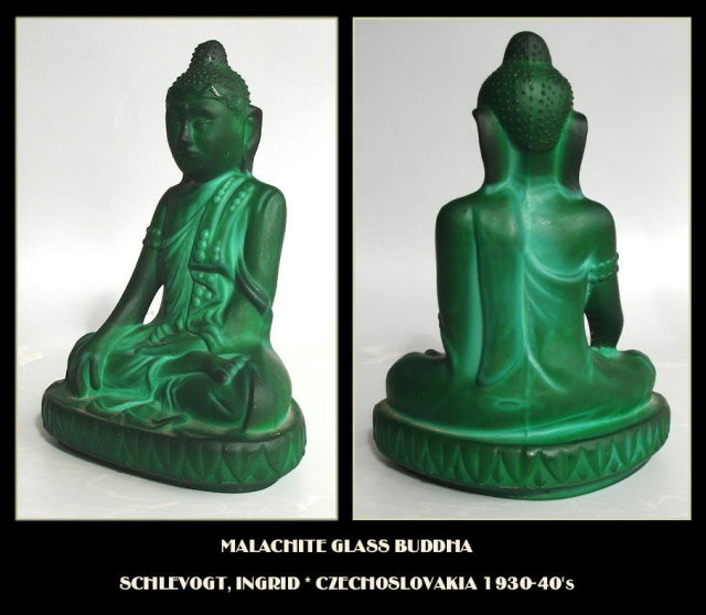 CZECH 1930's MALACHITE color GLASS BUDDHA