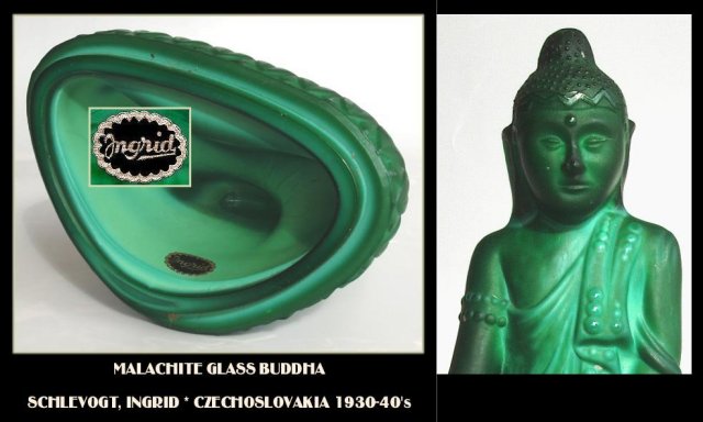 CZECH 1930's MALACHITE color GLASS BUDDHA
