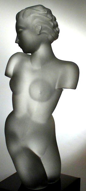 CZECH ART DECO GLASS FEMALE TORZO SCULPTURE
