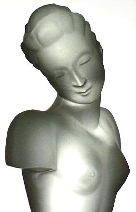 CZECH ART DECO GLASS FEMALE TORZO SCULPTURE