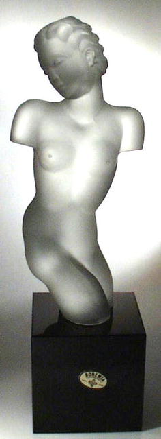 CZECH ART DECO GLASS FEMALE TORZO SCULPTURE