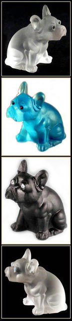 3 GLASS BULLDOG FIGURINES - AQUA, CRYSTAL,