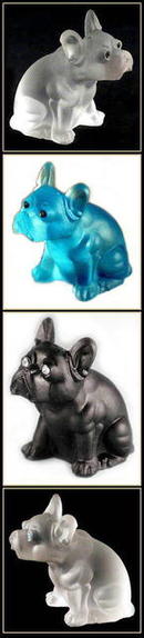 3 GLASS BULLDOG FIGURINES - AQUA, CRYSTAL,