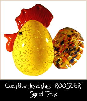 HANDBLOWN ART GLASS ROOSTER, HEN, CHICKENS 5 pc