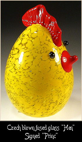 HANDBLOWN ART GLASS ROOSTER, HEN, CHICKENS 5 pc