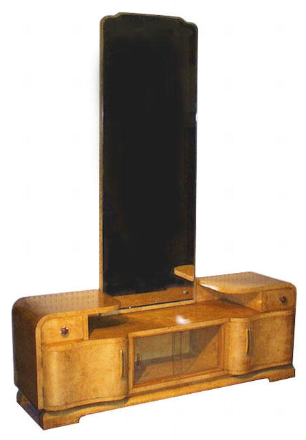 ART DECO BURL ELM ROOT VANITY WITH MIRROR F-37