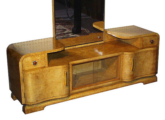 ART DECO BURL ELM ROOT VANITY WITH MIRROR F-37