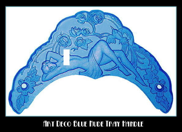 2 CZECH ART DECO BLUE NYMPH HANDLES for vanity tray
