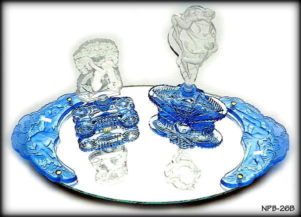 2 CZECH ART DECO BLUE NYMPH HANDLES for vanity tray