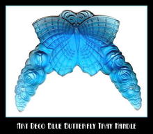2 CZECH DECO VANITY TRAY BLUE BUTTERFLY HANDLES