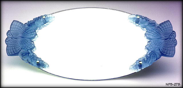 2 CZECH DECO VANITY TRAY BLUE BUTTERFLY HANDLES