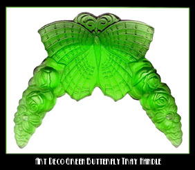 2 CZECH DECO VANITY TRAY GREEN BUTTERFLY