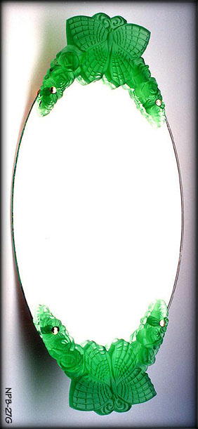 2 CZECH DECO VANITY TRAY GREEN BUTTERFLY