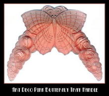 2 CZECH DECO VANITY TRAY PINK BUTTERFLY HANDLES