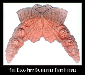 2 CZECH DECO VANITY TRAY PINK BUTTERFLY HANDLES