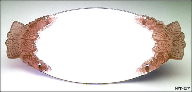 2 CZECH DECO VANITY TRAY PINK BUTTERFLY HANDLES