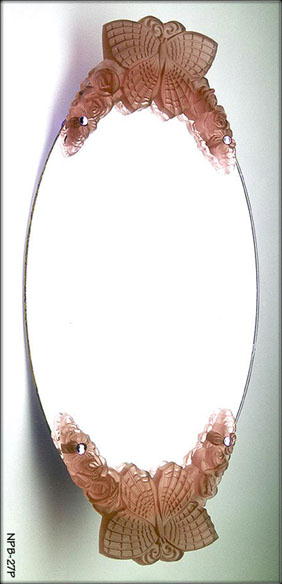 2 CZECH DECO VANITY TRAY PINK BUTTERFLY HANDLES