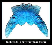 2 CZECH DECO VANITY TRAY BLUE BUTTERFLY HANDLES