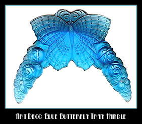 2 CZECH DECO VANITY TRAY BLUE BUTTERFLY HANDLES