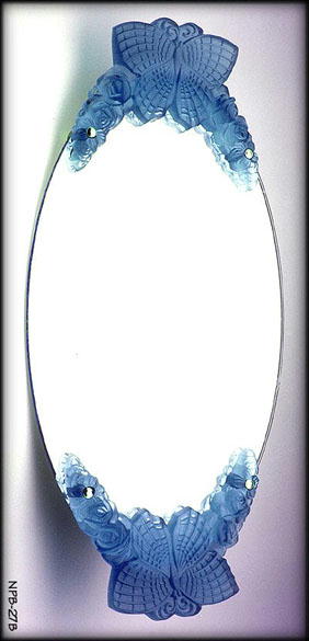 2 CZECH DECO VANITY TRAY BLUE BUTTERFLY HANDLES