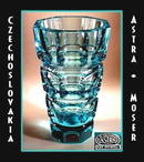 ART DECO CUT AQUA CRYSTAL SGND VASE MOSER? #3